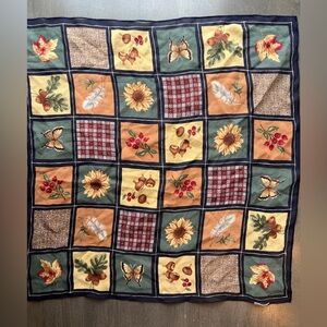 Autumn Leaves Silk Scarf Square Fall Harvest Acorn Sunflower Patchwork